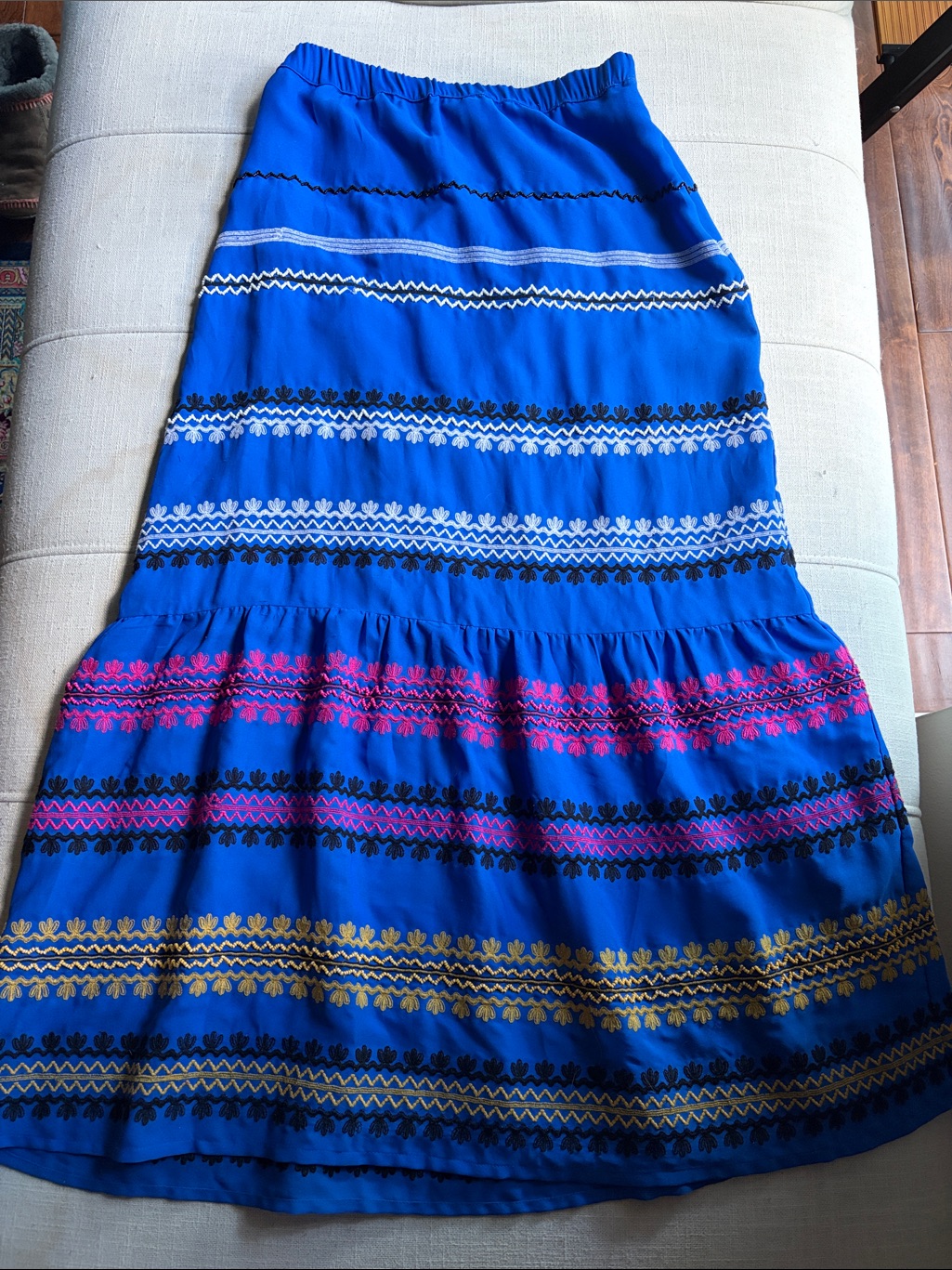 Anthropologie Royal Blue Embroidered Maxi Skirt